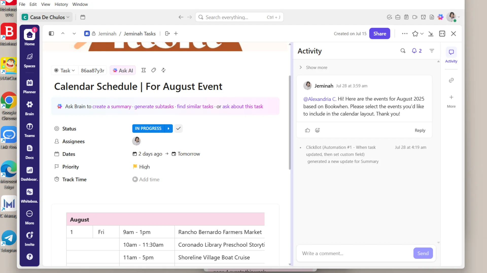 Calendar and Events Scheduling